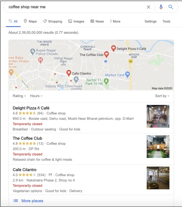 Local SERP - cafe shops near me